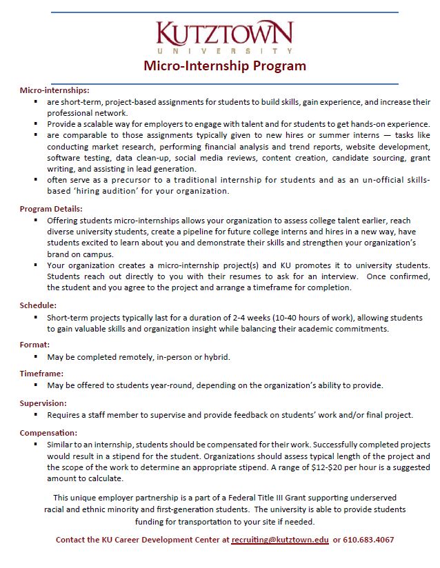 Micro Internship Program Kutztown University